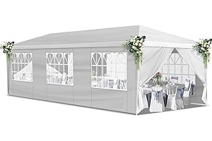 YTPPWN 10'x30'Party Canopy Tent, Outdoor Tent with 8 Removable Sidewalls, Waterproof Shelters Gazebo for BBQ, Birtheday Party, Wedding, Events, Backyard, Garden and Patio (10X30'+8 Sides White)