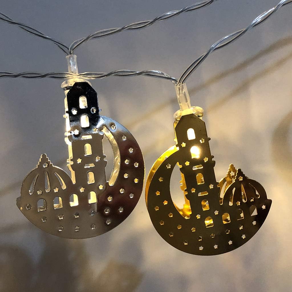 Kingjinglo 1.65m 10 Lights Moon Castle Lamp LED Eid Mubarak Decorative String Lights Ramadan Kareem Decoration Muslim Islam Party Supplies