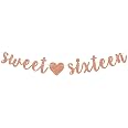 Rose Gold Glitter Sweet 16 Banner - Happy 16th Birthday Bunting Decorations With Pre-Cut Letters - View #12