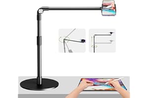 elitehood Heavy Duty Aluminum Overhead Phone Stand, 15 in Long Arm iPhone Holder for Video Recording, 360 Degrees Swivel Tilt Overhead Phone Mount for Filming, Meeting, Cooking, Painting and Crafting