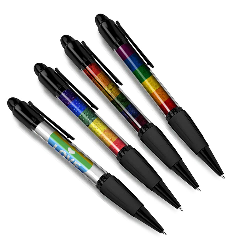 DV DESIGN Set of 4 Pride Rainbow Black Ballpoint Pens - Love LGBTQ Gay Lesbian Theme Gift