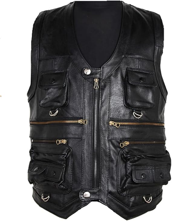 TZNZBGY Multi Pocket Zipper Leather Vest for Men Plus Size