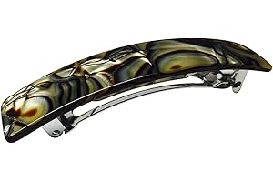 French Amie Oblong Silver Onyx Handmade 3.5 Inches Strong Grip Celluloid Silver Grey Onyx Automatic Hair Clip Hair Barrette - Long Lasting (Silver Onyx) by French Amie