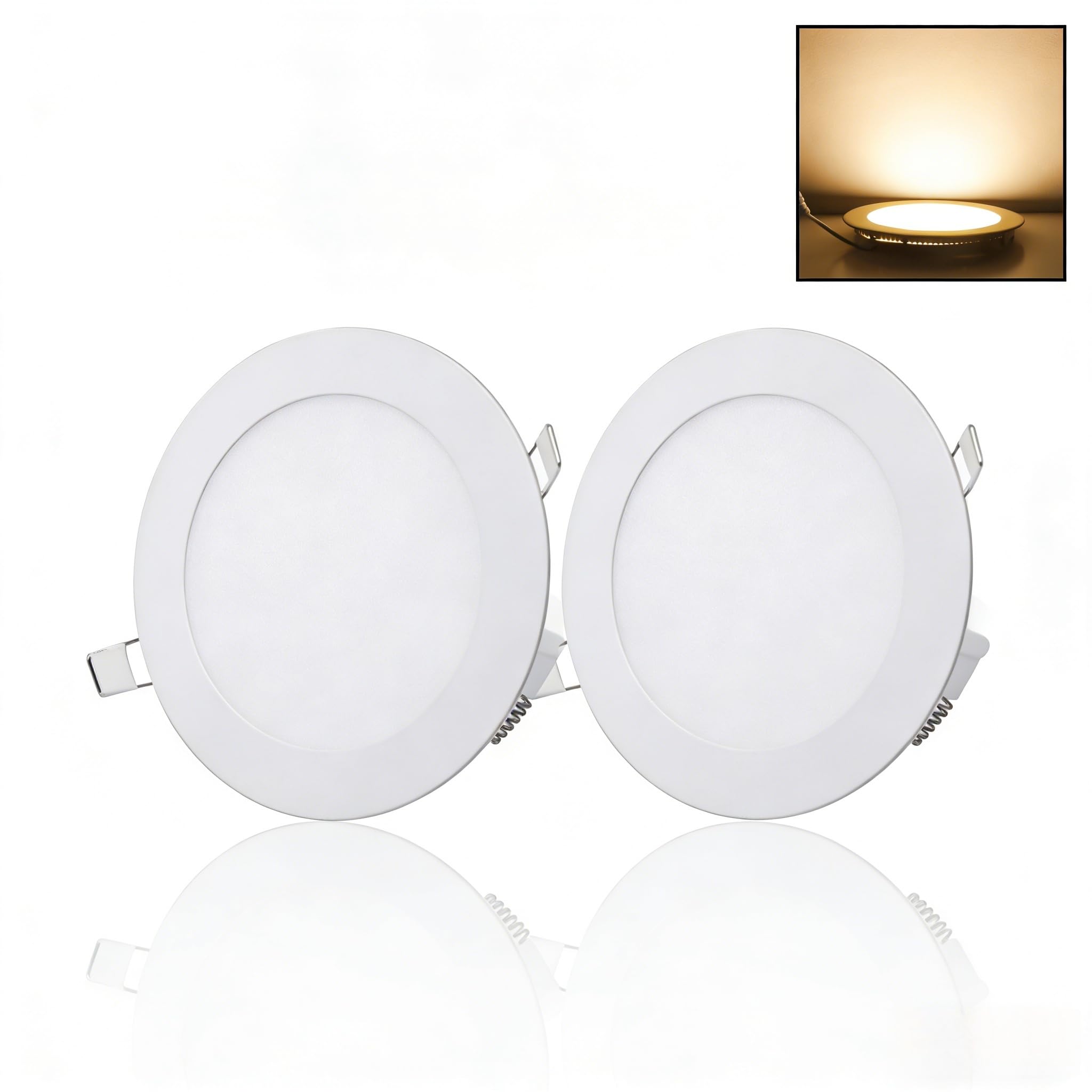 NRGLEVER LED Downlights Round Recessed Ceiling Lights, 9W 810lm, Ultra-Slim Flat Panel Spotlights Warm White 3000K for Commercial Lighting Office Corridors, 2 Pack