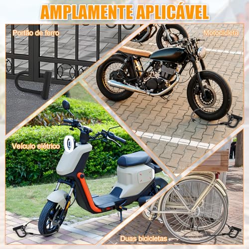 Cadeado para Bicicleta e Moto, Grosso Tranca Anti Furto com 3 Chaves, Cabo Bike Moto Bicicleta para Estepe, Cadeado com Antifurto, Trava Antifurto U Lock