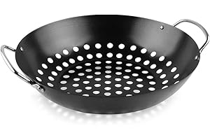 Mydracas Round Grill Wok with Handle for Green Egg Veggie Basket BBQ Accessory Barbecue Tools for M/L/XL Green Egg Accessories for StriFry,Shrimp,Meat&Vegetable Outdoor Camping Cookware