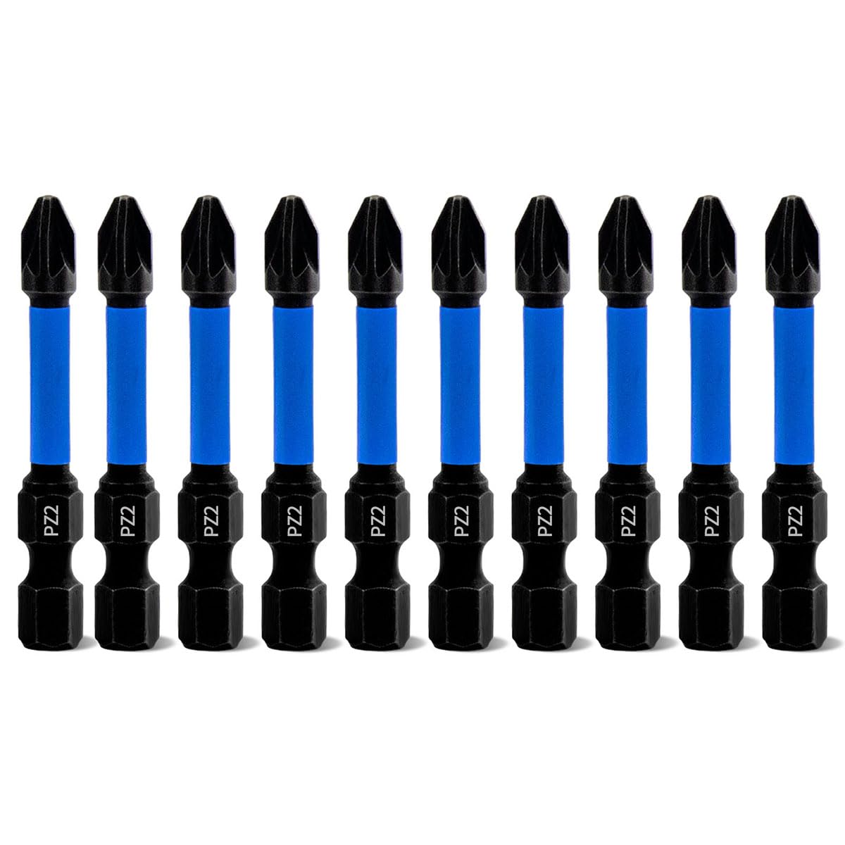 Meccion PZ2 Impact Driver Bits 50mm Length 10Pcs Professional Pozidriv Magnetic Screwdriver Bits Set - 1/4 Inch Hex Shank
