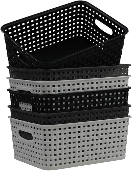 Ponpong Paniers de Rangement en Plastique de Cuisine, Noir Blanc et