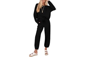 KIRUNDO Lounge Sets for Women 2025 Fall Travel Airport Outfits Ribbed Knit Tops Jogger Pants Tracksuit Postpartum Comfy Set