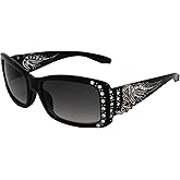 Rodeo Queen Belle Women’s Fashion Sunglasses Black Frame w/Bling Rhinestones & Smoke Gradient Lens