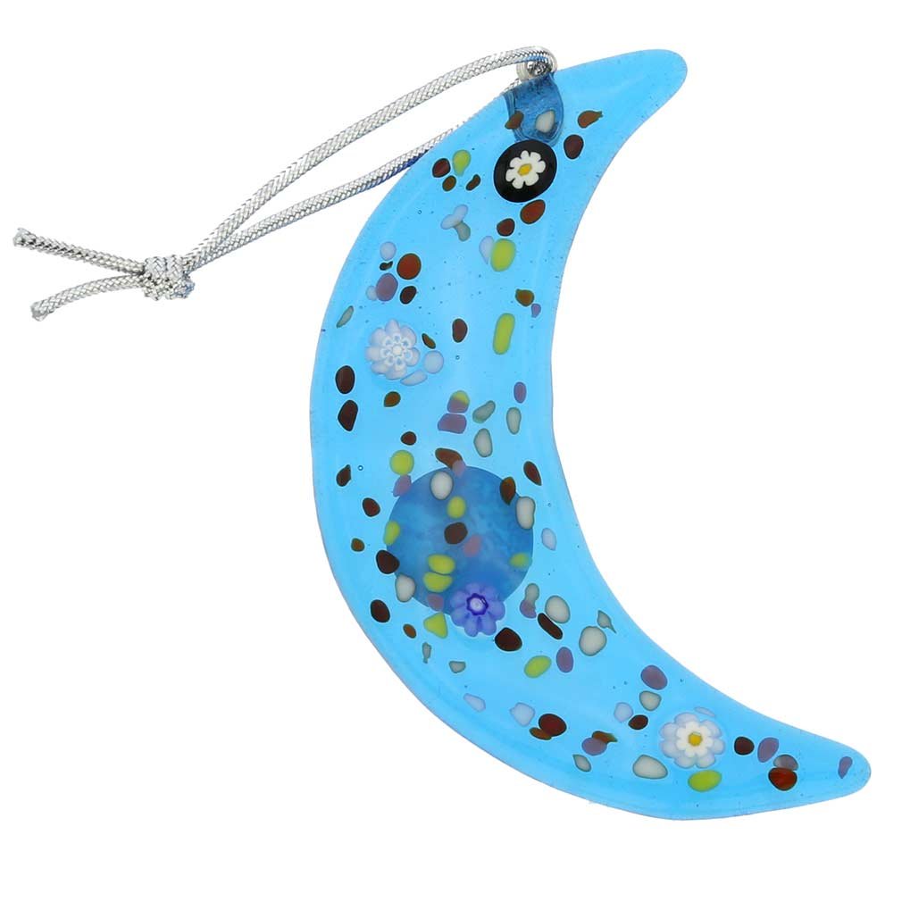 Glass Of Venice Murano Glass Moon Christmas Ornament - Aqua