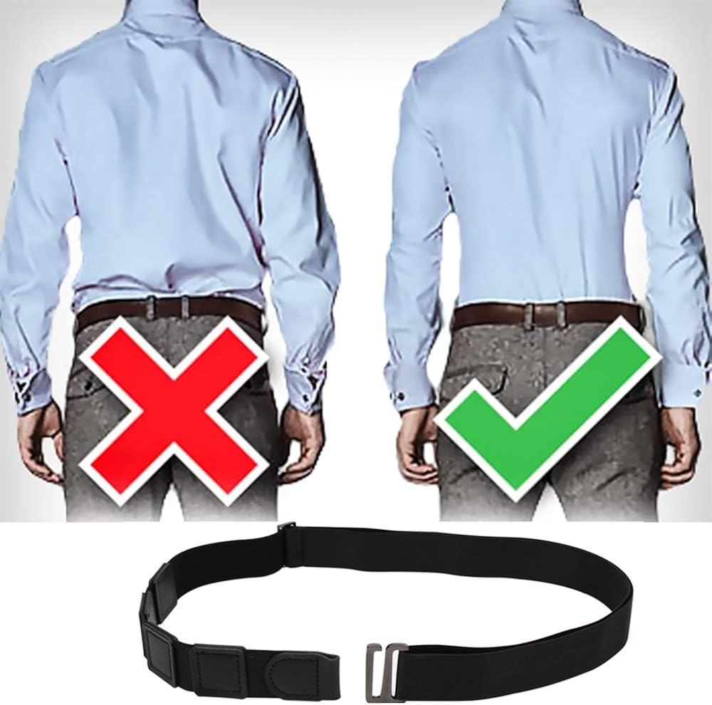 Milylove Mens Shirt Stay Black Tuck It Belt Non-slip Wrinkle Bandage Super Belt for Formal and Professional Attire: Clothing