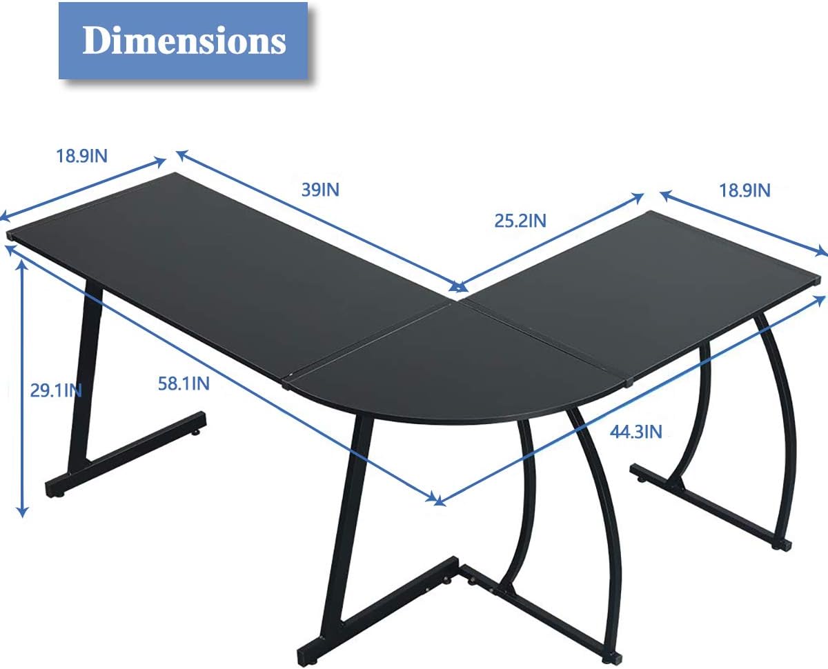 GreenForest L-Shaped Corner Desk Computer Gaming Desk PC Table,Home Office Writing Workstation 3-Piece,Black: Furniture & Decor