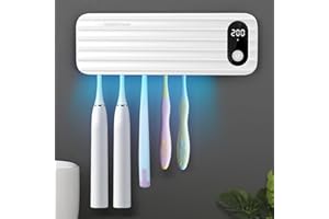 Auntyfey Sanitizeri Toothbrush Cleaner with 5 Slots, Smart Sanitizeri Toothbrush Holder Organizer, Cordless No Drilling Wall Mounted Rechargeable Holders for Bathroom Family, 200/400s Timer Function
