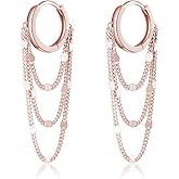 Reffeer Solid 925 Sterling Silver Chain Hoop Earrings Dangle for Women Teen Girls Tassel Chain Drop Earrings Huggie Dangle Earrings