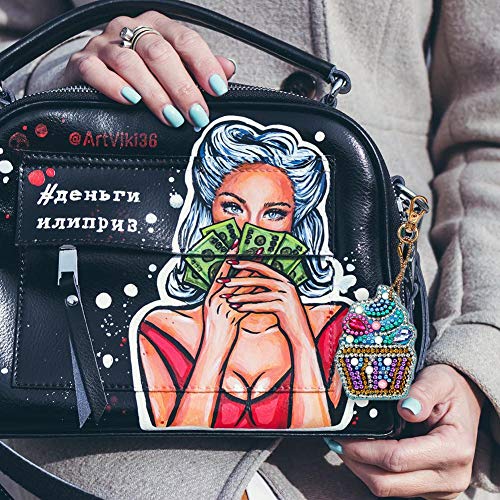 4pcs DIY Ice Cream Keychain Diamond Painting Mosaic Making Kits 5D Keychain Diamond Painting Cake Ice Cream Key Ring Pendant Gift