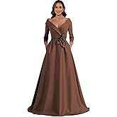 jdoiweidm Satin Mother of The Bride Dress with 3/4 Sleeves Formal Wedding Guest Dresses for Women