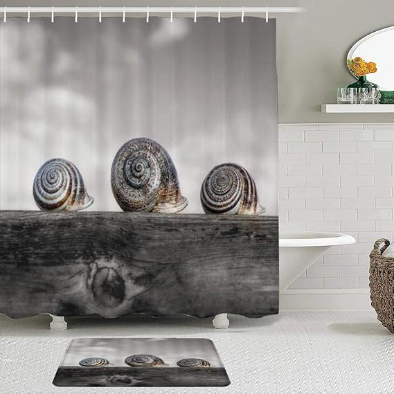 Minalo 2-teiliges Duschvorhangset mit Rutschfester Badematte,Nette