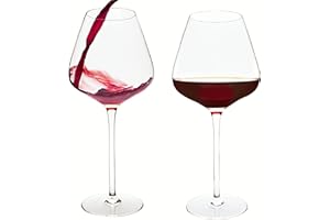 AtMU Handblown 24 fl. OZ Extra Large Wine Glasses Set of 2, Burgundy Style, Delicate Fine Crystal, Lead-Free, Hand Made Premium, Exellent Gift, Laser Cut Thin Rim with Long Stem