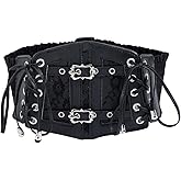 CABODYALS Black Faux Leather Waist Corset Belt Wide Vintage Medieval Around Obi Trendy Elastic Lace Up Waistband Belts with Alloy Buckle Loosens Bulk for Women Dress Shirts Clothes Costume Accessories