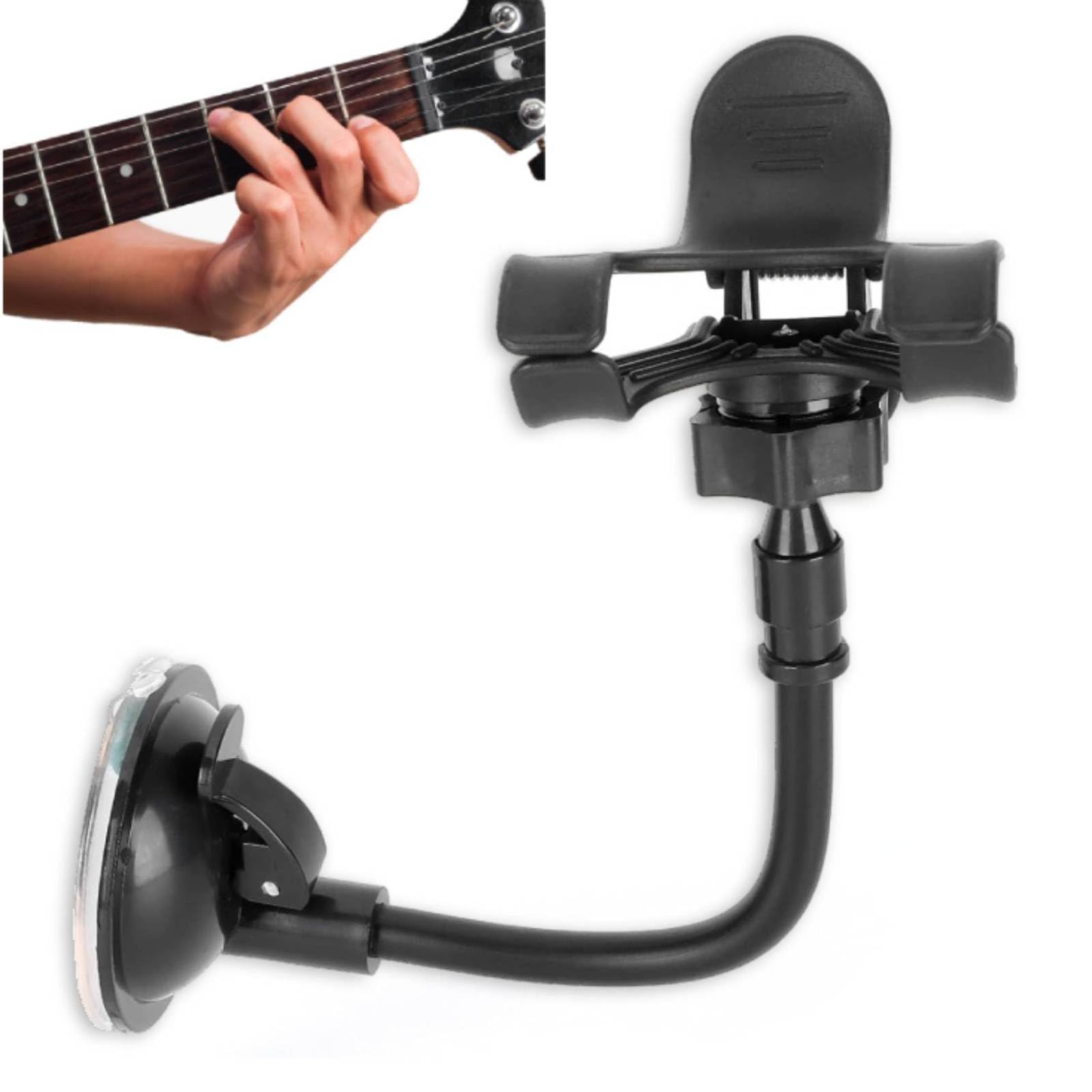 Agatige Guitar Phone Holder, 360 Degree Rotating Guitar Bass Head Phone Holder Smartphone Mount Clip 4/4 Violin Removable Suction Cup Panel for Acoustic Electric Guitar Music Recordings