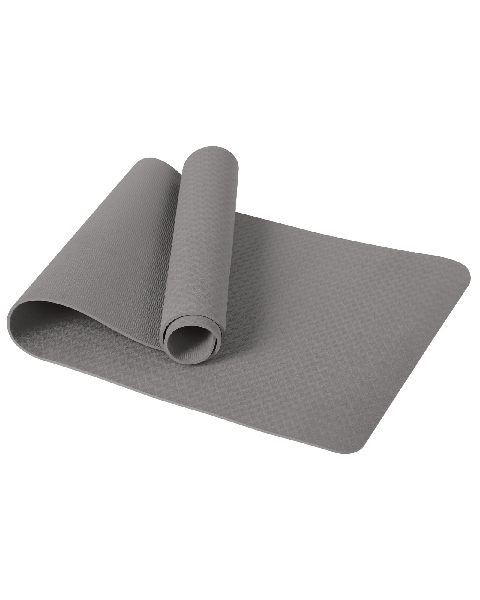 Good Nite Yoga Mat TPE Non-Slip Exercise Fitness Pilates Gymnastics Training Sport Mat Turn Mats Floor Gym with Carry Strap 183 x 61 x 0.6 cm(Grey, 6 mm)