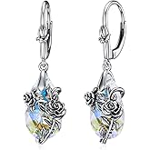 Mothers Day Gifts Birth Flower Aurora Borealis Earrings Sterling Silver Hypoallergenic Crystal Birthday Floral Flower Jewelry Birthday Gifts for Women Mom