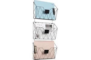 Lot de 6 organiseurs de fichiers muraux à suspendre en fil métallique avec crochets pour documents, dossiers, presse-papiers 