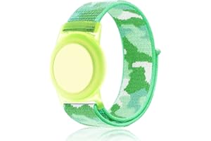 QONUIY Compatible with Apple AirTag Bracelet for Kids, Camo Nylon Air Tag Wristband, Protective Case for Airtag GPS Tracker Holder, Adjustable Anti Lost Watch Band for Toddler Child Elder (Green)