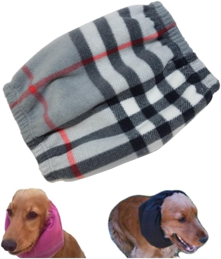 EAR GUARD COVERS IN FLEECE (FANTASY BURBERRY) - Winter Earmuffs for dogs, suitable for cocker spaniels and dogs with long ears and pendants (Burberry gray, Large)