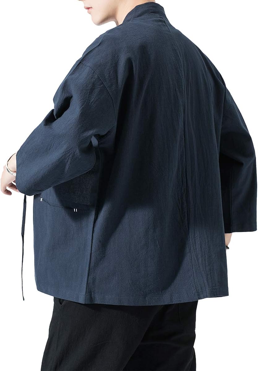 PRIJOUHE Men's Kimono Jackets Cardigan Lightweight Casual Cotton Blends Linen Seven Sleeves Open Front Coat Outwear at  Men’s Clothing store