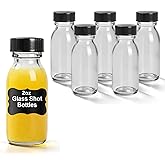 2oz Wide Mouth Small Clear Glass Bottles with Lids & Labels - 60ml Boston Shot Jars for Ginger, Health, Immunity, Wellness Sh