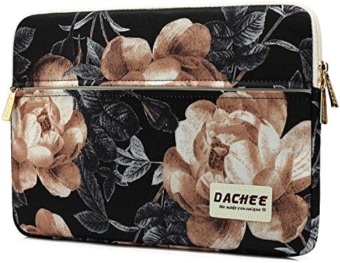 DACHEE Big Beige Rose Pattern 13 inch Canvas Laptop Sleeve with Pocket 13 inch 13.3 inch Laptop case