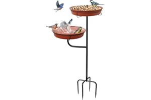 YALINKA Freestanding Birdbaths Bowl Outdoor, Standing Garden Bird Bath Bird Feeder & Bird Bath Bowl, Detachable Decoration Spa Birdfeeder for Garden Patio Yard Lawn, 4 Spiky Metal Stake (Brown)