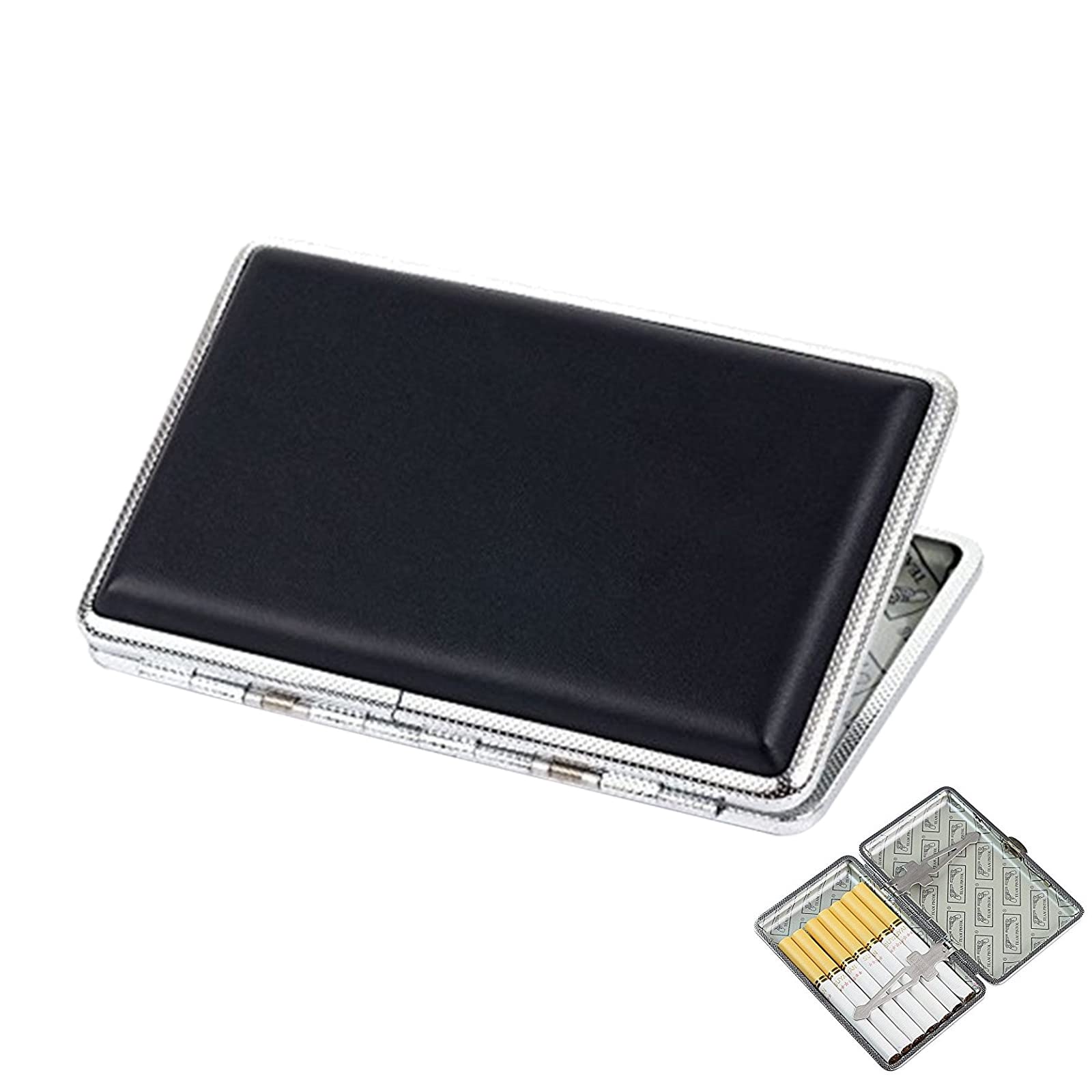 Cigarette Case, Pink Leather Silm Cigarette Box for Women Ladies (Black)