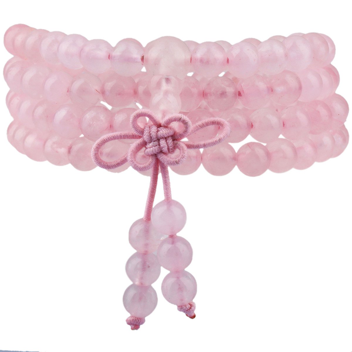 KYEYGWO 108 Prayer Mala Beads Wrap Wrist Bracelet for Women & Men, Tibetan Buddhist Meditation Stone Necklace for Unisex Elastic, Rose Quartz