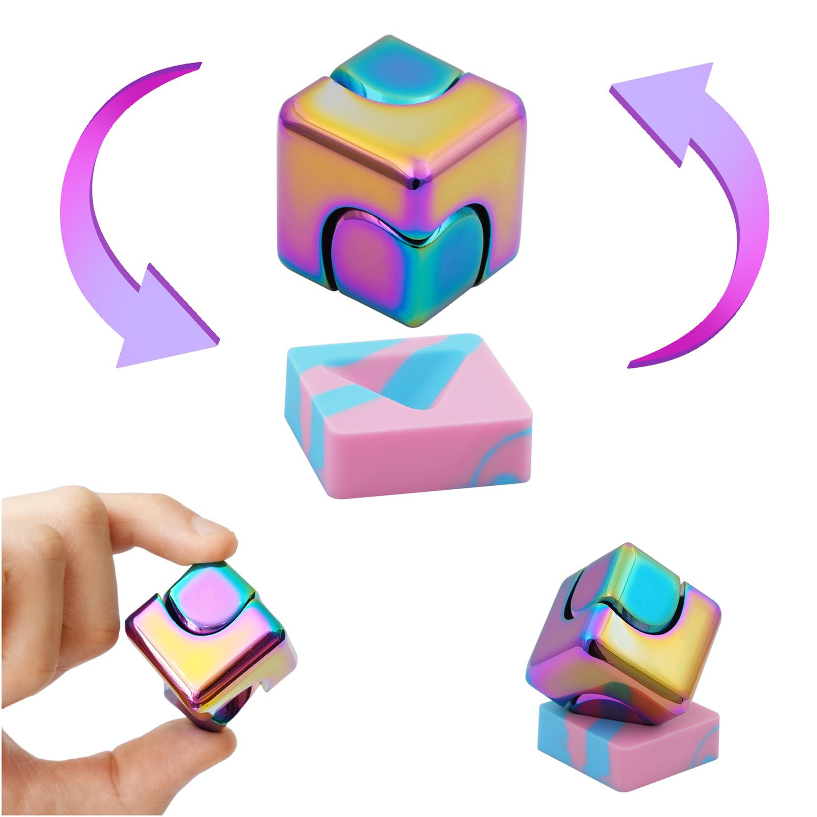 Photo 1 of Desk-Fidget-Toys Spinner-Cube: Cool-Gadgets Metal Kinetic-Desk-Toys Office EDC-Toy with Silicone Base, ADHD Tools Cool-Stuff Thing Stress Relief Toy Gift for Kids Children Teens Adults Christmas
