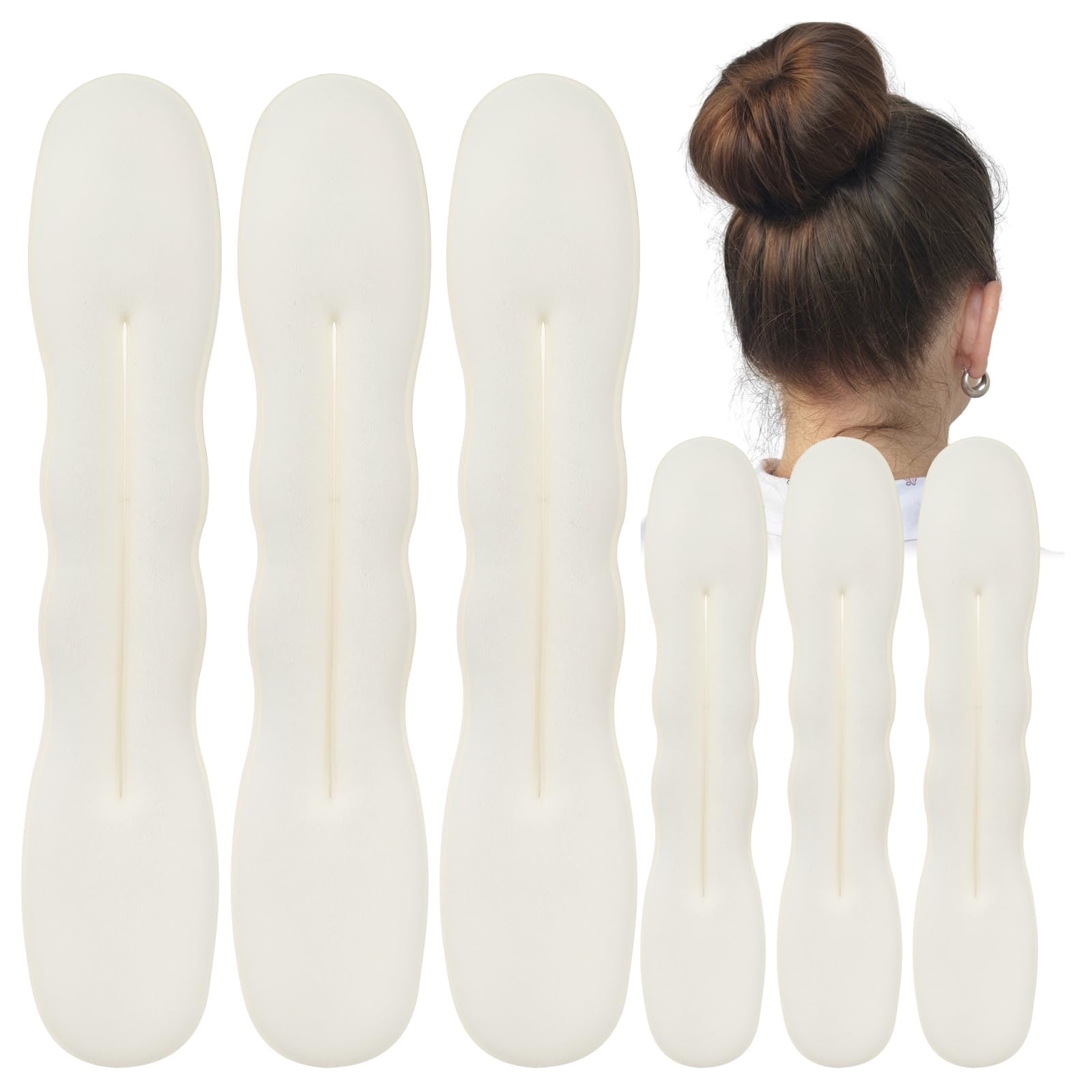 View 1 of 10 PCS Hair Bun Maker for Women Lazy Hair Curler Bun Clips Easy Magic Snap Roll Sponge Bun Donut Hair Maker for Women With Hair Ties (White)