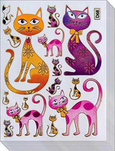 Jazzstick 70 Glitter Lovely Cat Pink & Yellow Scrapbook Sticker for Kids Value Pack 10 sheet 09A22