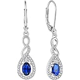Lwsary Oval Cut Dangle Drop Earrings 925 Sterling Silver Infinity Twisted Leverback Earrings Birthstone Jewelry for Women