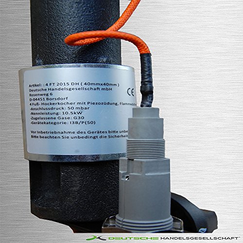 Gaskocher 10,5 kW – 4-Fuß Hockerkocher mit Gussbrenner, 1,5 m Schlauch, 50 mbar Druckregler & Piezozündung – Outdoor Campingkocher für Garten, Grill & Wok – Bild 5