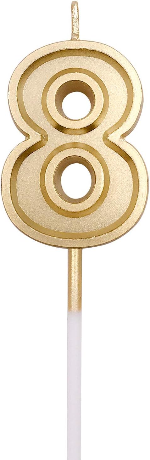 MAGICMAI Gold Glitter Birthday Numeral Candles Number 8 Cake Topper Decoration for Birthday, Baby Shower, Anniversary Wedding Party Decorations