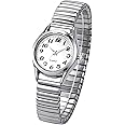 JewelryWe Women's Ultra Thin Easy Reader Watch with Elastic Strap Golden/Silver Tone Stretch Band Watches