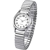 JewelryWe Women's Ultra Thin Easy Reader Watch with Elastic Strap Golden/Silver Tone Stretch Band Watches for Valentine's Day