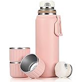 MUCR 750ml/27 OZ Coffee Thermo with 3 cups, Insulated Water Bottle, Stainless Steel Vacuum Flask Set for Hot and Cold Drinks, Gifts Box