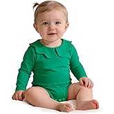 LYSMuch 0-24Mo Baby Girls Peter Pan Collar Bodysuit Toddler Ruffle Romper Short Sleeve Solid Color Clothes