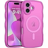 BENTOBEN Magnetic for iPhone 16 Case, Cute Wavy [Full Camera Protection][Compatible with MagSafe] Matte Anti-Slip Bumper Women Girls Boys Protective Phone Case for iPhone 16 6.3", Berry Pink