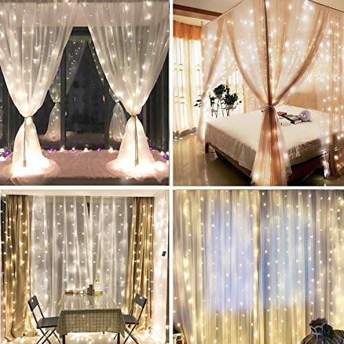 Curtain Icicle Lights 300 LED Window Curtain Fairy String Lights Twinkling Lights with 8 Modes for Decoration Bedroom Wedding Wall Festival Party, UL Listed - White, 10 Pcs Hanging Hooks Included