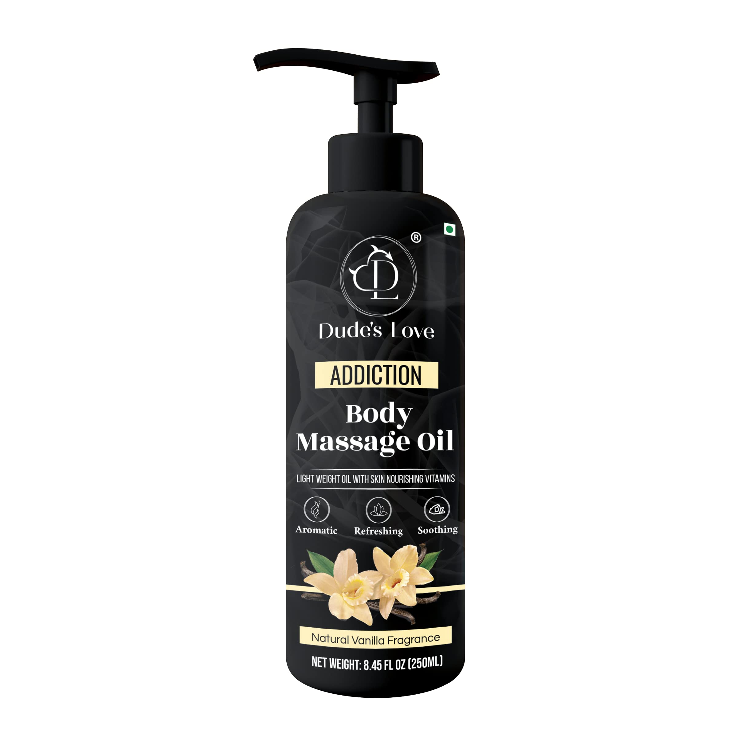Organic - Vanilla Full Body Massage Oil - No Stain & Non-Sticky | with Fractionated Coconut Oil, Vanilla & Jasmin Oil | for Massage Therapy - 8.45 Fl Oz