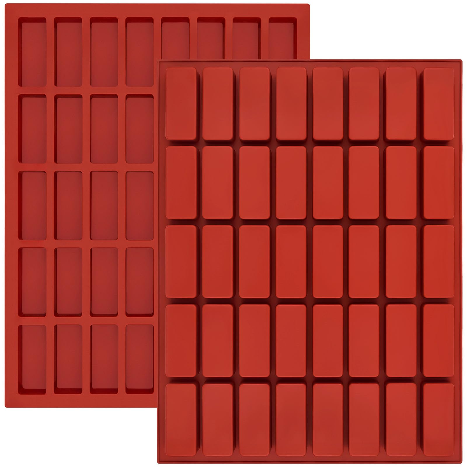 Photo 1 of JOERSH 2pcs Rectangles Silicone Candy Bar Molds for Mini Chocolate Crunch Bars/Protein Snack Bars/Caramels/Truffles/Dessert/Butter/Soap Samples/40-Cavity Ice Cube Tray